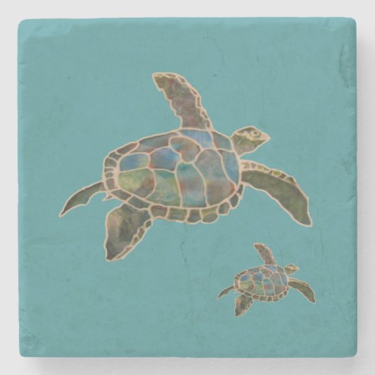石コースター – 2匹のウミガメ ストーンコースター (正面)