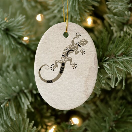 石パーソナライズされたのクリスマスに茶色のゲッコトカゲ セラミックオーナメント (ツリー)