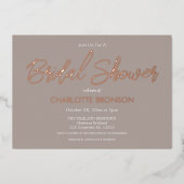 石ミニマリストスクリプトブライダルシャワーバラ金ゴールド 箔招待状 (正面)