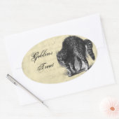 石化された猫のハロウィーン 楕円形シール (封筒)