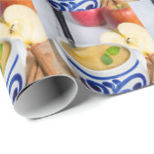 石器のボウルにシナモンを入れたアップルソース ラッピングペーパー (ロールコーナー)