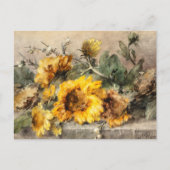 石垣にヒマワリのスプレー ポストカード (正面)