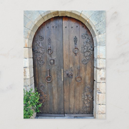 石壁上の古い装飾木製のドア ポストカード (正面)