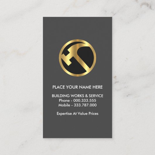 石壁木材プラカード金ゴールドハンマー 名刺 (裏面)