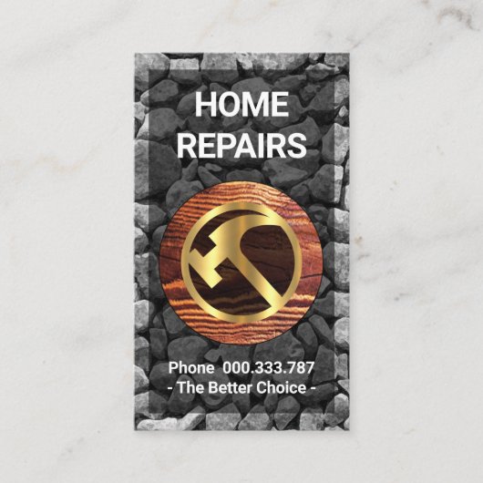 石壁木材プラカード金ゴールドハンマー 名刺 (正面)