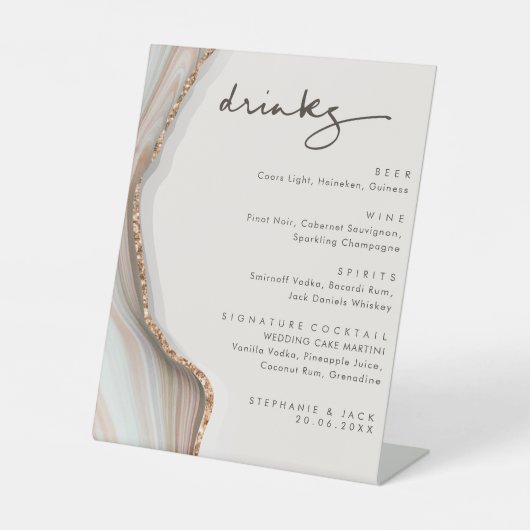 石大理石ゲート結婚ズのドリンクバーメニューペデスタ 台座サイン (正面)