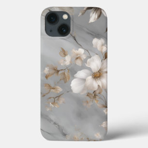 石大理石デザイン – 花 iPhone 13ケース