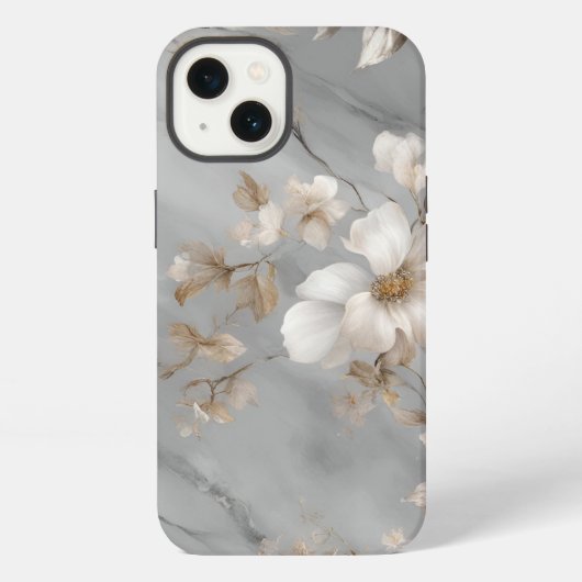 石大理石デザイン – 花 iPhoneケース (裏面)