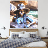 石帽子をかぶった黒人女性の銅像 キャンバスプリント (インサイチュ (寝室))