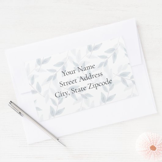 石板の青い水色の葉パターンラベル 長方形シール (封筒)