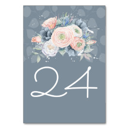 石板の青く、挨りだらけのばら色の花の水彩画 テーブルナンバー