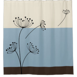 石板の青、アイボリーおよびブラウンの野生の花 シャワーカーテン