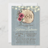 石板ウッドツリースライス素朴ストリングラ結婚イト 招待状 (正面)