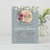 石板ウッドツリースライス素朴ストリングラ結婚イト 招待状 (スタンド正面)