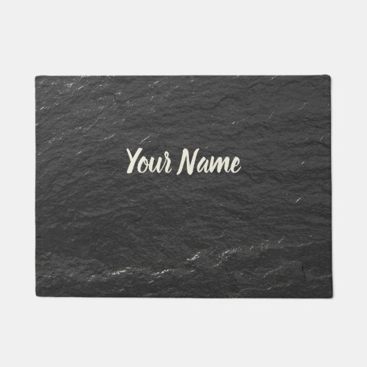 石板キラキラと背景の黒シェールテクスチャ ドアマット (正面)