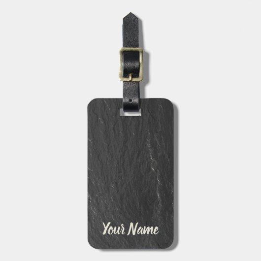 石板キラキラと背景の黒シェールテクスチャ ラゲッジタグ (正面縦)