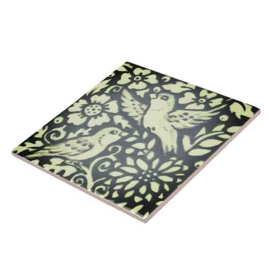 石板グレイ緑の鳥のフローラの葉の木の毛自然 タイル (側面)