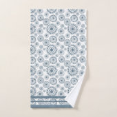 石板グレイ青い円フラワーパターンシャワーカート バスタオルセット (ハンドタオル)