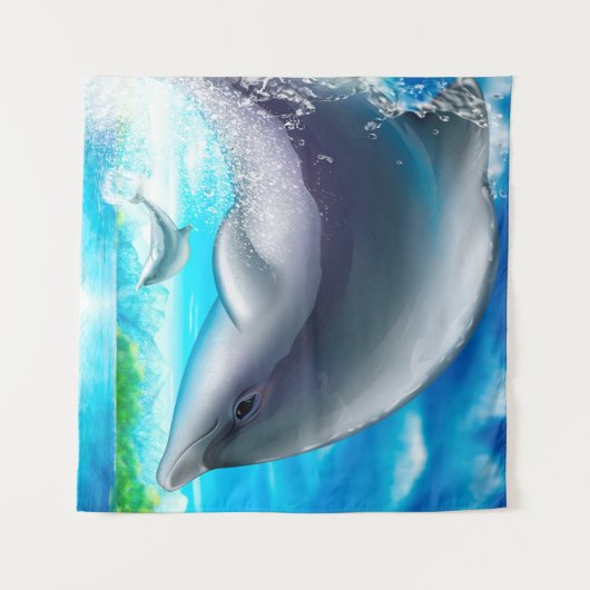 石板グレーブルー海ドルフィンタペストリー タペストリー (正面(横))
