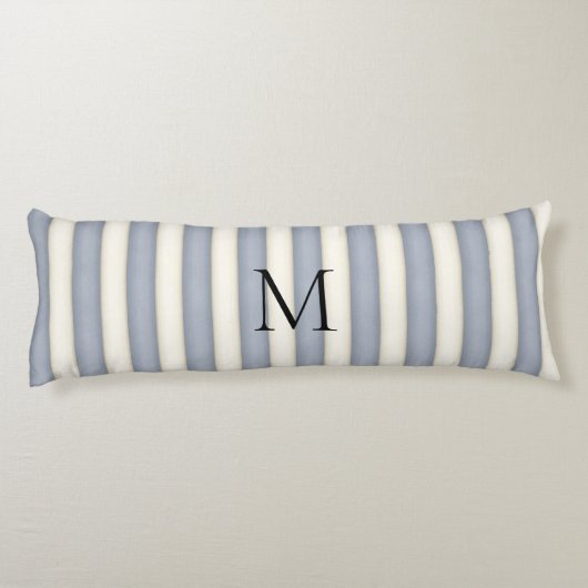 石板グレー&アンティークホワイトストライプモノグラムのズ ボディピロー (裏面)