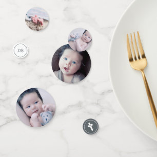 石板グレー&ホワイトクロス – 写真 – バプテスマ コンフェッティ