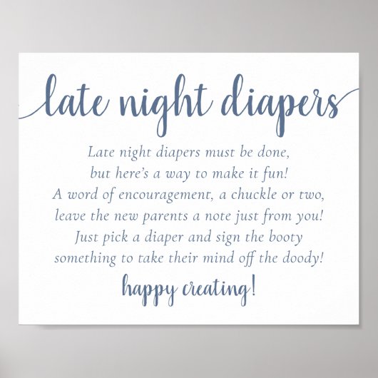 石板シンプル深夜おむつ | ブルーベビーシャワー ポスター (正面)