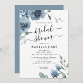 石板ダスティブルーフローラ水彩ブライダルシャワー 招待状 (正面/裏面)