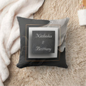 石板テクスチモダンーウェーブフレームエレガントな結婚式 クッション (ブランケット)