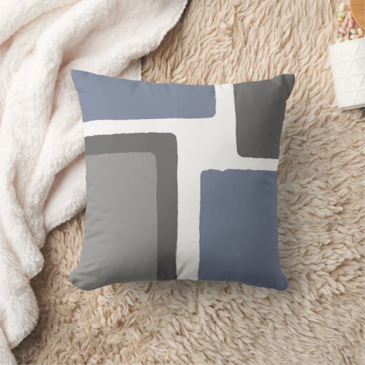石板ブルーとグレーのミニマリストカラーブロック クッション (ブランケット)