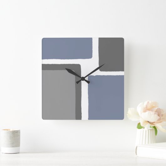 石板ブルーとグレーのミニマリストカラーブロック スクエア壁時計 (ホーム)