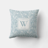 石板ブルーとホワイトフローラモノグラパーソナライズされたム クッション (裏面)