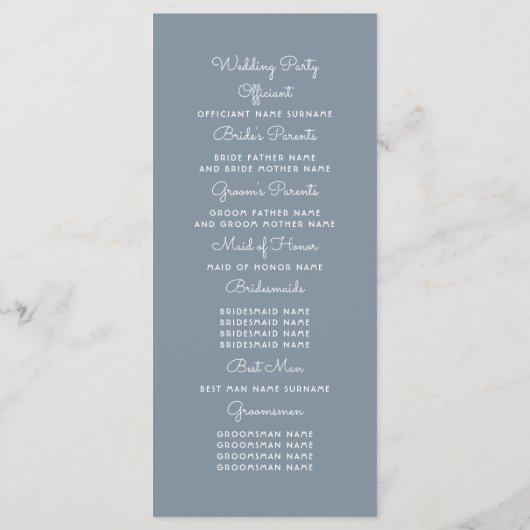 石板ブルーと埃っぽいバラフローラ結婚式 プログラム (裏面)