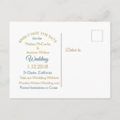 石板ブルーと金ゴールド日付はがきを保存 案内ポストカード (裏面)