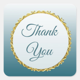 石板ブルーのグラデーションと金ゴールドありがとうスタンプ スクエアシール