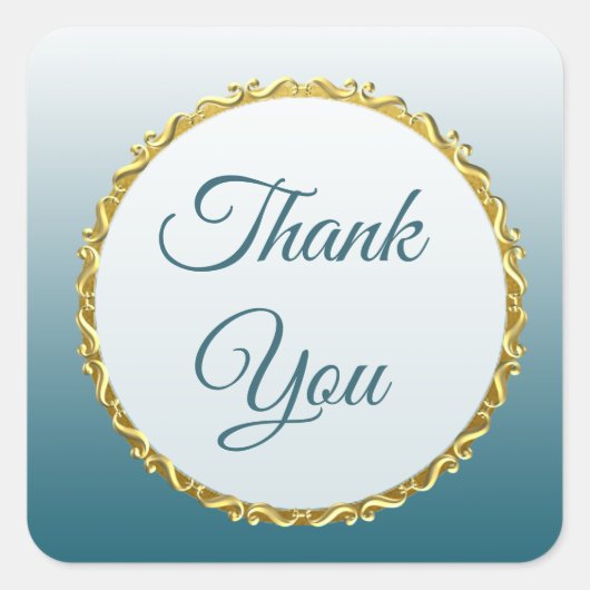 石板ブルーのグラデーションと金ゴールドありがとうスタンプ スクエアシール (正面)