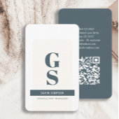 石板ブルーアイボリーミニマルモダンイニシャルQRコード 名刺