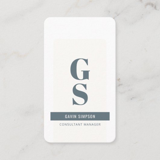 石板ブルーアイボリーミニマルモダンイニシャルQRコード 名刺 (正面)