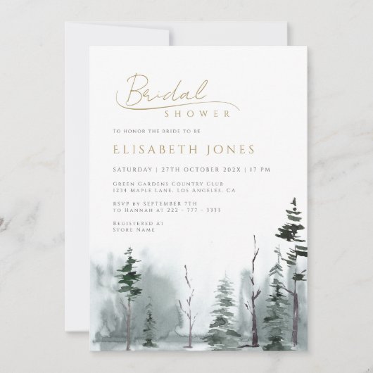 石板ブルーウィンターランドスケープウッドランドブライダルシャワー 招待状 (正面)