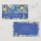 石板ブルーウォーターカラー大理石インク&ゴールドフォイル 名刺 (正面/裏面)