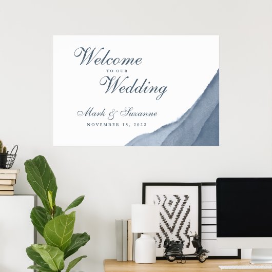 石板ブルーグラデーションウォーターカラーようこそ私たち結婚の ポスター (ホームオフィス)