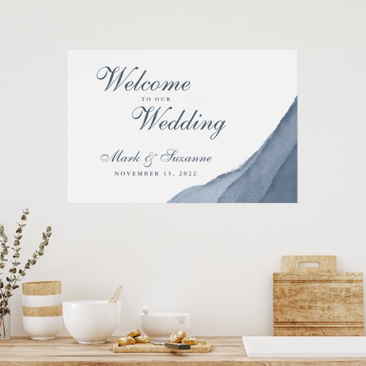 石板ブルーグラデーションウォーターカラーようこそ私たち結婚の ポスター (キッチン)