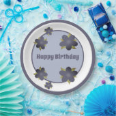 石板ブルーグレーフローラ紙誕生日プレート ペーパープレート (パーティー)