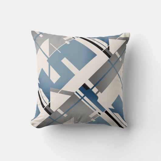 石板ブルーグレーブラックベージュ斜めタイルMCMルック クッション (正面)