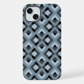 石板ブルーグレーブラックミッドセンチュリースクウェアパターン iPhoneケース (裏面)