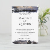 石板ブルーゴールデンブラシ結婚式招待状 招待状 (スタンド正面)