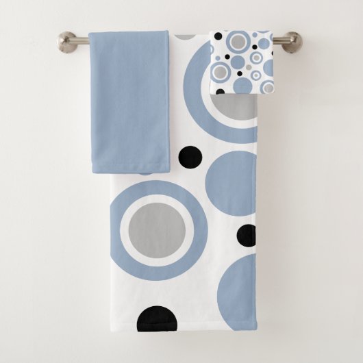 石板ブルーシルバーホワイト幾何学模様プリント バスタオルセット (インサイチュ)