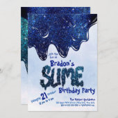 石板ブルースパクールークリーグリッタースライム誕生日 招待状 (正面/裏面)