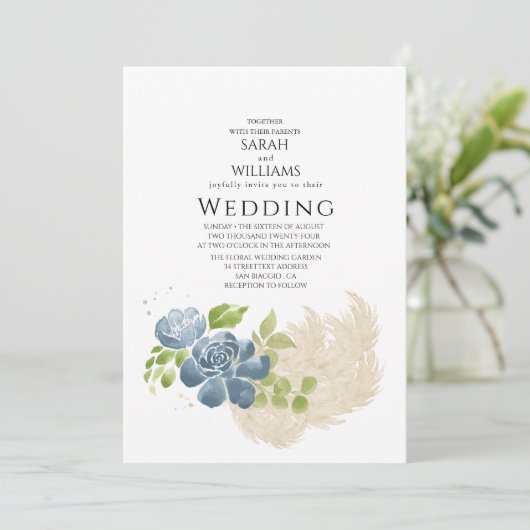 石板ブルーセージ素朴グリーンウォーターフローラ 招待状 (スタンド正面)