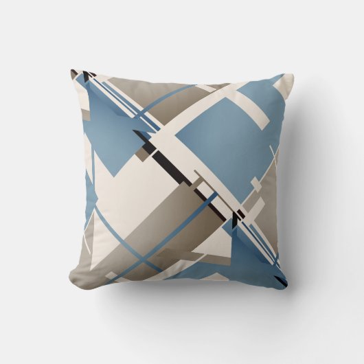 石板ブルータウペブラックベージュダイアゴナル抽象芸術 クッション (正面)