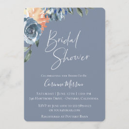 石板ブルーピーチボタニカルブライダルシャワー 招待状
